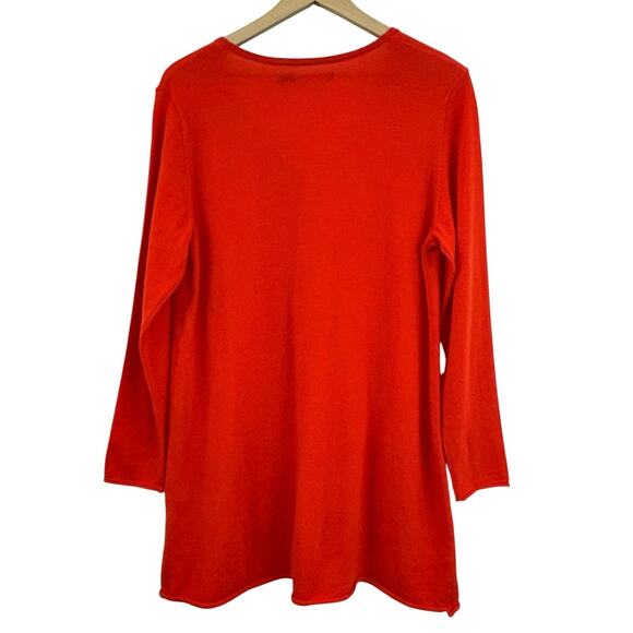Gudrun Sjoden Organic Wool Cardigan Orange Longline Button Front Women’s Sz M - Picture 2 of 6